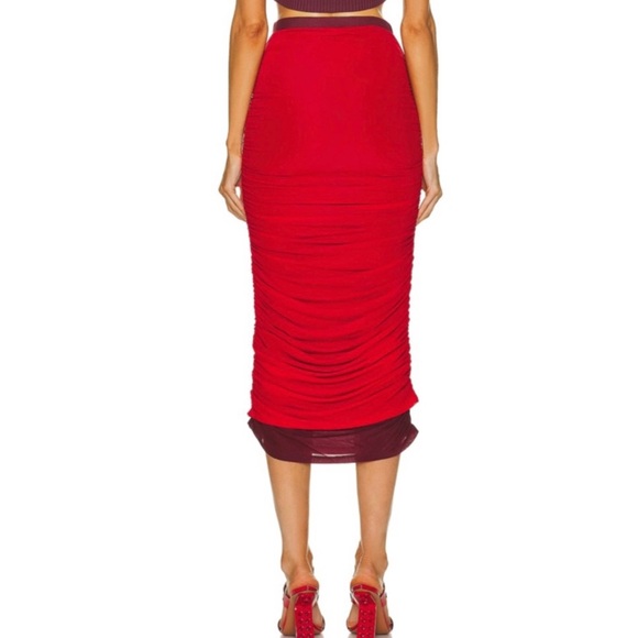 NEW SIMON MILLER REVOLVE RED RUCHED MIDI SKIRT - Picture 6 of 10